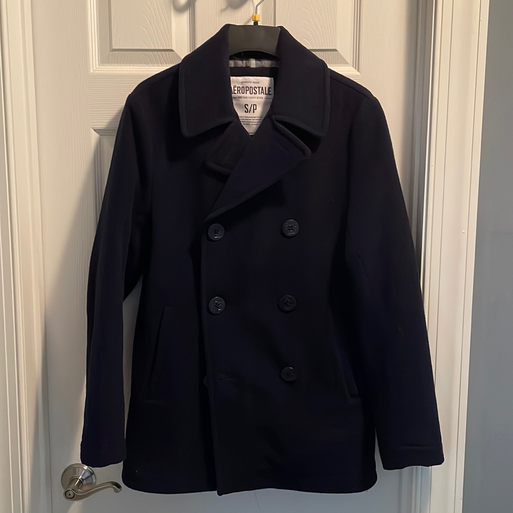 Men’s Small Wool-Blend Cotton-Lined Navy Pea Coat from Aeropostale Winter 2010